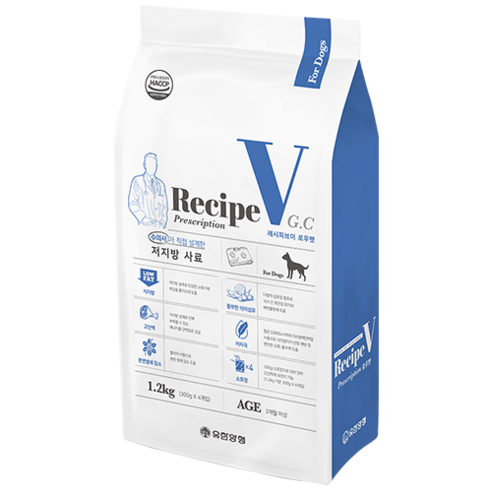   유한양행 Recipe V 강아지 처방식사료, 로우팻(저지방), 1.2kg, 1개