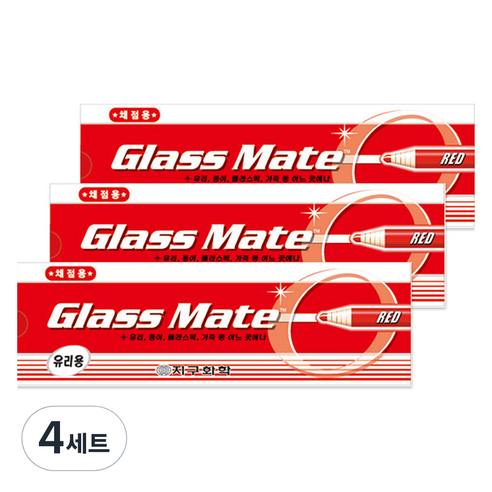 지구화학 글라스메이트 유리용 색연필 빨강 3입 x 12p 세트, 1색, 4세트