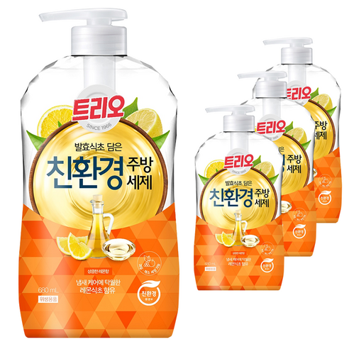 트리오 발효식초 담은 친환경 주방세제 레몬향, 4개, 680ml