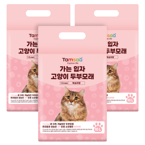 탐사 가는 입자 고양이 두부모래 1.5mm, 10L, 3팩, 복숭아향
