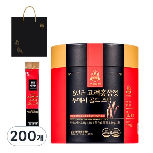 고려홍삼중앙회 6년근 고려홍삼정 투데이 골드 스틱+ 쇼핑백, 10ml, 200개
