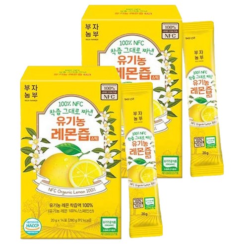 부자농부 100% NFC 착즙 그대로 짜낸 유기농 레몬즙 스틱, 28개, 20g