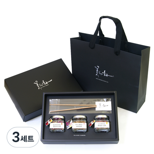 꽃보다차 아담한 꽃차 3종 선물세트, 생강나무 3g + 도화 1.5g + 메리골드 4g + 차집게 + 쇼핑백, 3세트