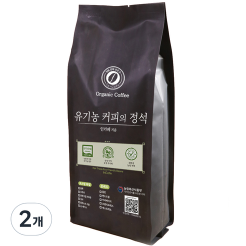 인카페 공정무역 친환경 유기농 스페셜티 커피의 정석 원두 올가닉프레쉬, 홀빈(분쇄안함), 1kg, 2개
