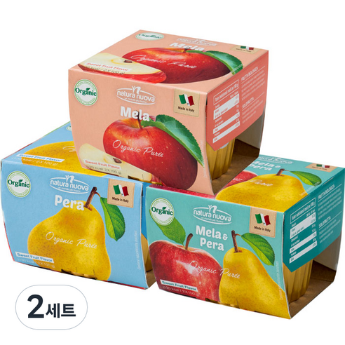 네츄럴누바 생과일 퓨레 상큼팩 200g x 3종 세트, 사과, 배, 사과 + 배 혼합맛, 2세트