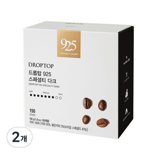 드롭탑 925 스페셜티 원두커피믹스 다크, 150개입, 2개, 1g