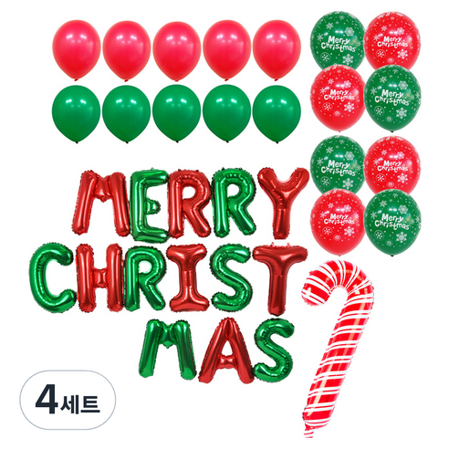 파티쇼 크리스마스 메시지 MERRY CHRISTMAS 케이스 풍선 세트, 크리스마스눈송이(풍선), 4세트