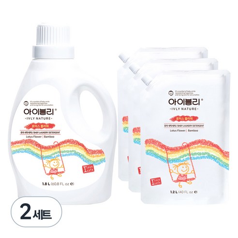 아이블리네이처 유아 세제 로터스플라워향 1.8L + 리필 1.2L x 3p, 2세트