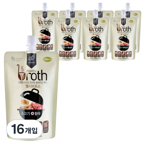 헬시브로스 반려동물 프리미엄 홈메이드 육수 180ml, 소고기 + 황태 혼합맛, 16개