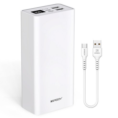 스피디 15W 고속충전 대용량 보조배터리 30000mAh +C타입 케이블, SPE-B2PA30CPQ, 화이트