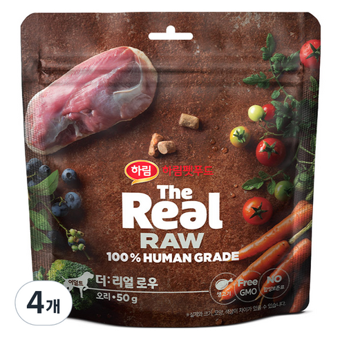 하림펫푸드 어덜트 강아지 더리얼 로우 건조사료, 오리, 50g, 4개