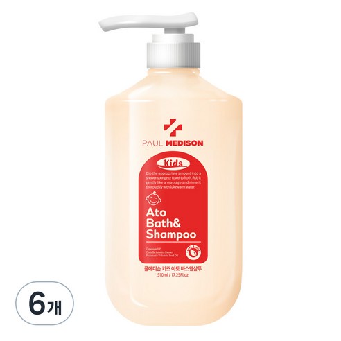 폴메디슨 키즈 아토 바스앤샴푸 베이비파우더향, 510ml, 6개