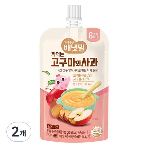 아이배냇 배냇밀 짜먹는 이유식, 혼합맛(고구마/사과), 100g, 2개