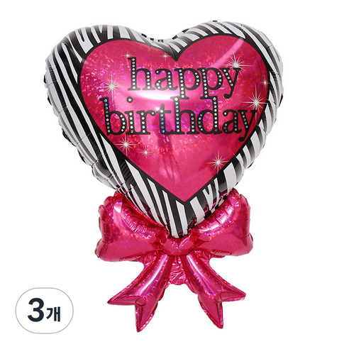그라보벌룬 생일지브라하트리본 은박풍선, 핑크, 3개