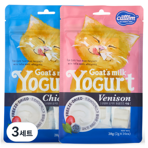 캣템 고양이 산양유 동결건조간식 사슴 2g x 14p + 치킨 2g x 14p 세트, 혼합맛 (사슴/치킨), 28g, 3세트