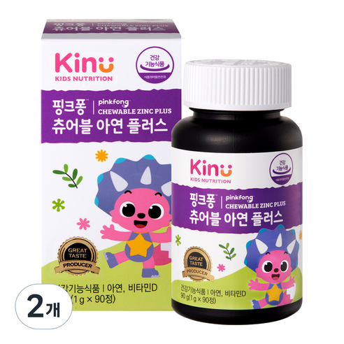 KINU 핑크퐁 츄어블 아연 플러스, 90정, 90g, 2개