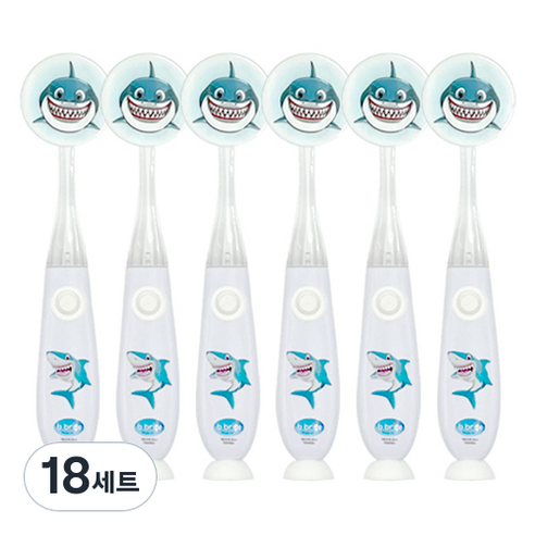 비브라이트 유아동 LED 뽁뽁이 상어 칫솔 + 칫솔모 보호커버 세트, 화이트, 18세트
