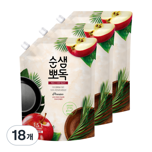 순샘 뽀독 주방세제 애플향 리필형, 18개, 1.5L