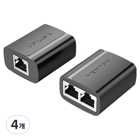 벤션 2 to 1 to 2 랜 연장 커플러 이중 커넥터, 블랙, 4개, 43.7mm