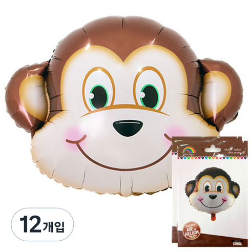 파티팡 동물 은박풍선, 원숭이 (브라운), 12개입