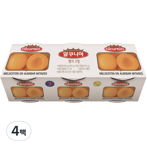 알쿠니아 황도2절 과일통조림, 600g, 4개