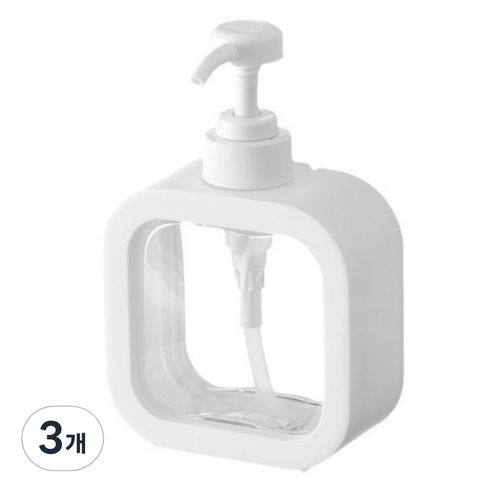 제이밀 사각 투명 디스펜서 500ml, 화이트, 3개