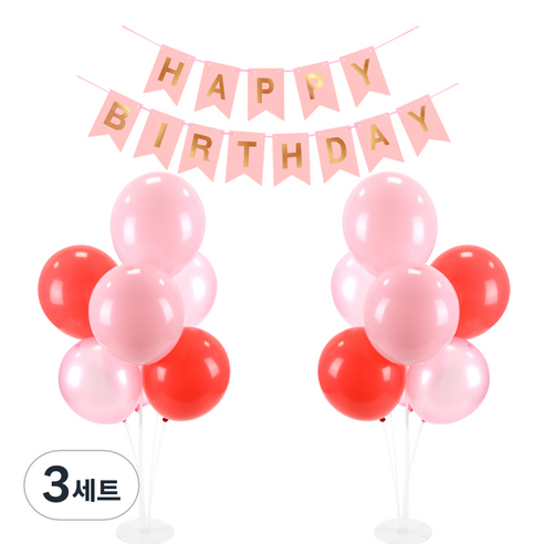 파티 가랜드 풍선스탠드 세트, 핑크 랜덤발송(풍선), 핑크(가랜드), 3세트