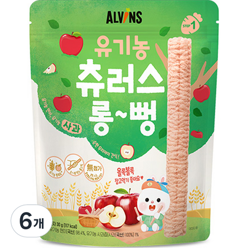 엘빈즈 유아용 츄러스 롱뻥 STEP1, 사과맛, 30g, 6set