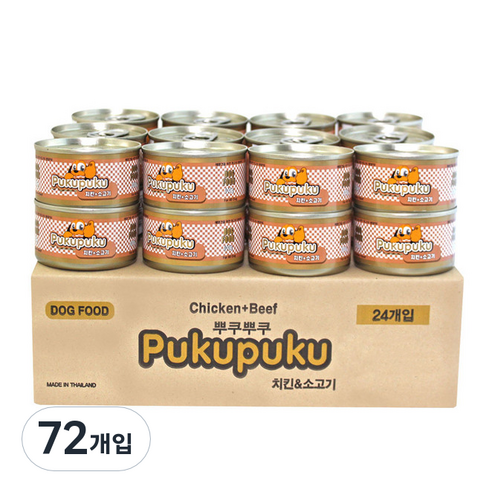 뿌쿠뿌쿠 강아지 간식캔, 치킨+소고기 혼합맛, 72개
