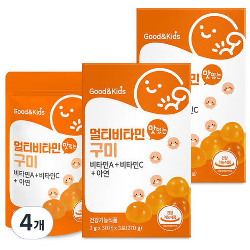 내츄럴플러스 유아용 굿앤키즈 맛있는 멀티비타민 구미 270g, 90정, 90g, 4개