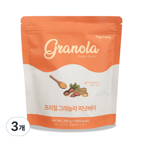 프리밀 그래놀라 피넛버터 시리얼, 200g, 3개