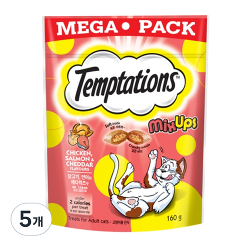 템테이션 고양이 믹스업 간식, 혼합맛(닭고기/연어/체다치즈), 160g, 5개