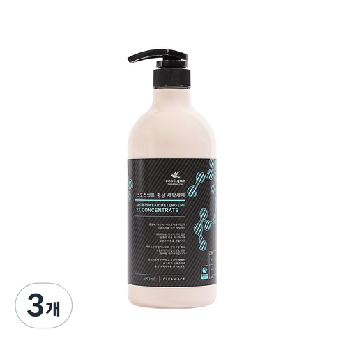 에코띠끄 고농축 스포츠의류 중성세탁세제, 3개, 980ml