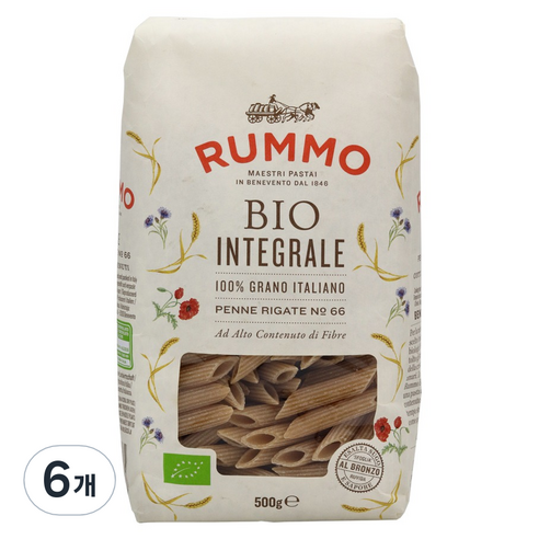 룸모 유기농 통밀 펜네 리가테, 500g, 6개