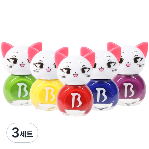 바블리 냥이 어린이 매니큐어 5종 선물세트, 레드핑 + 옐로핑 + 그린핑 + 블루핑 + 퍼플핑, 3세트