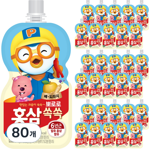 팔도 뽀로로 홍삼쏙쏙 배도라지, 100ml, 80개