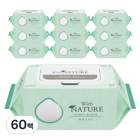 위드네이쳐 베이직 아기 물티슈 엠보싱 캡형, 50g, 100개입, 60세트