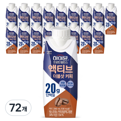 하이뮨 프로틴 밸런스 액티브 더블샷 커피 드링크믹스 RTD, 250ml, 72개