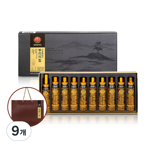 천지인 뿌리의 힘 산삼배양근 + 쇼핑백, 200ml, 9개