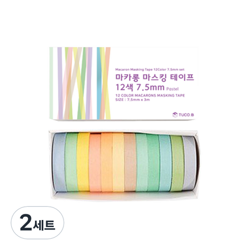투코비 마카롱 마스킹 테이프 12색 7.5mm, 파스텔, 2세트