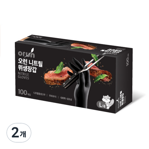 오런 니트릴 위생장갑 100P, 블랙, 대(L), 2개