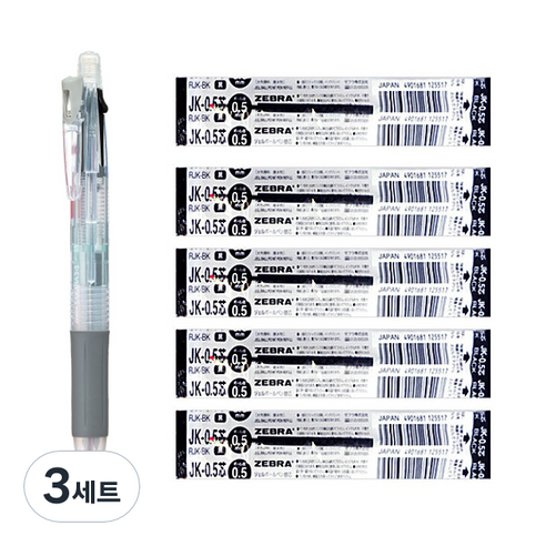 제브라 사라사 멀티펜 3+S + 리필심 블랙 JK-0.5 5p, 투명, 3세트