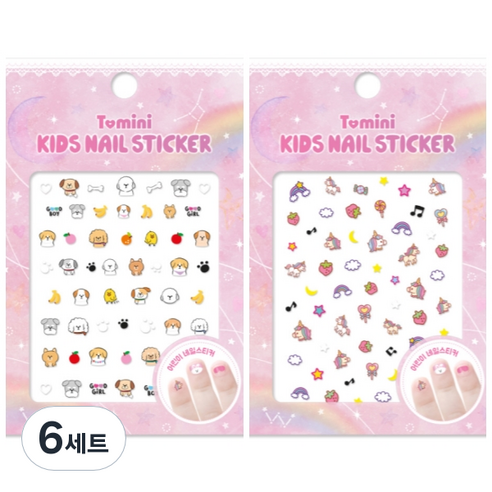 투미니 키즈 네일 스티커 2종 세트, T017, T018, 6세트
