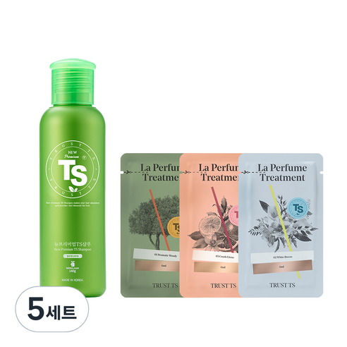 TS 뉴프리미엄TS샴푸 140g 1개 + 라퍼퓸 트리트먼트 6ml 3개, 5세트
