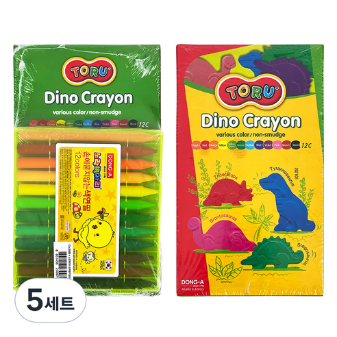 동아 디노 크레용 12색 + 노랑병아리 손에 묻지 않는 색연필 12색 세트, 5세트