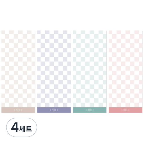 리코즈 체커보드 메모패드 4종 세트, 피치, 바닐라, 라벤더, 민트, 4세트
