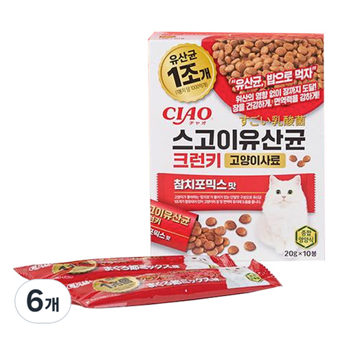 챠오츄르 전연령 고양이 CIAO 스고이유산균 크런키 참치포믹스 P-241K 10p, 200g, 6개, 닭