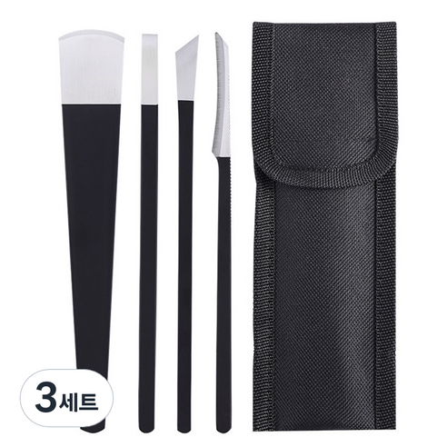 네일 패디 플래닝 나이프 4종 세트, 3세트, 블랙 + 실버