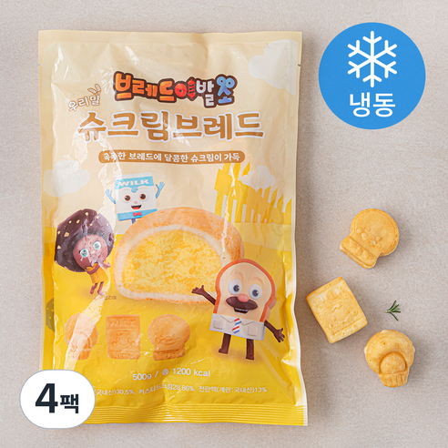 브레드이발소 우리밀 슈크림 브레드 (냉동), 500g, 4개