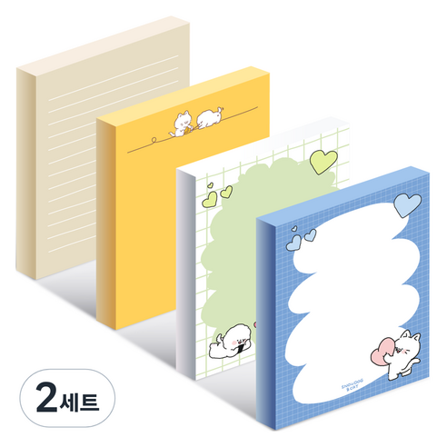 스노우독&캣 위드나 떡메모지 4종 세트 82-0044, 그린, 블루, 브라운, 옐로우, 2세트